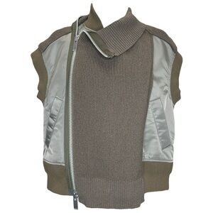 Sacai Nylon Twill Knit Vest in Taupe
